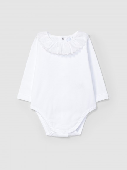 Body con cuello de volante delicado bordado