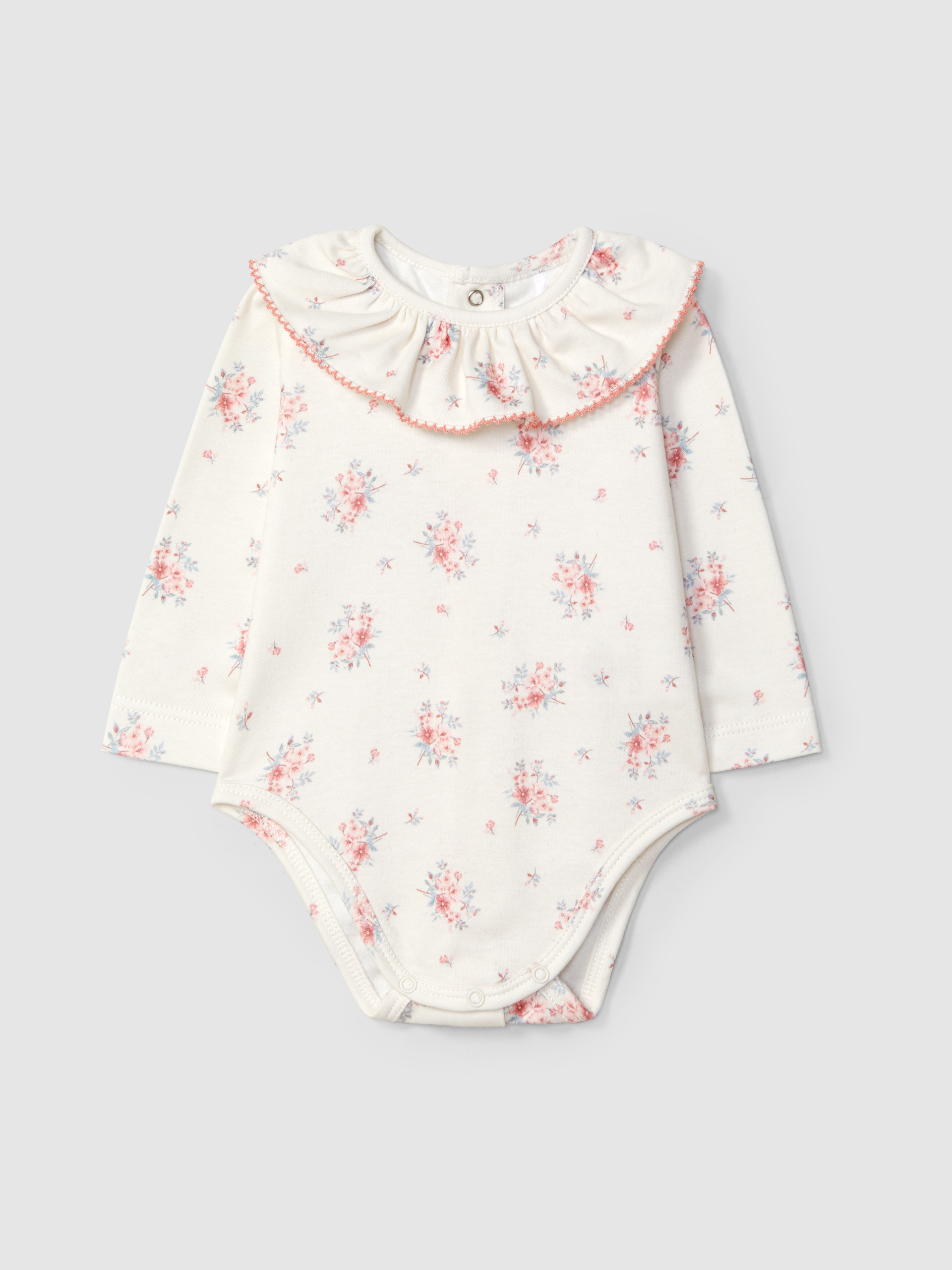 Floral print bodysuit with ruffled detail