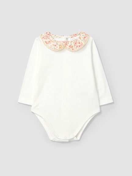 Bodysuit floral fabric collar with lace detail Bodysuit floral fabric collar with lace detail