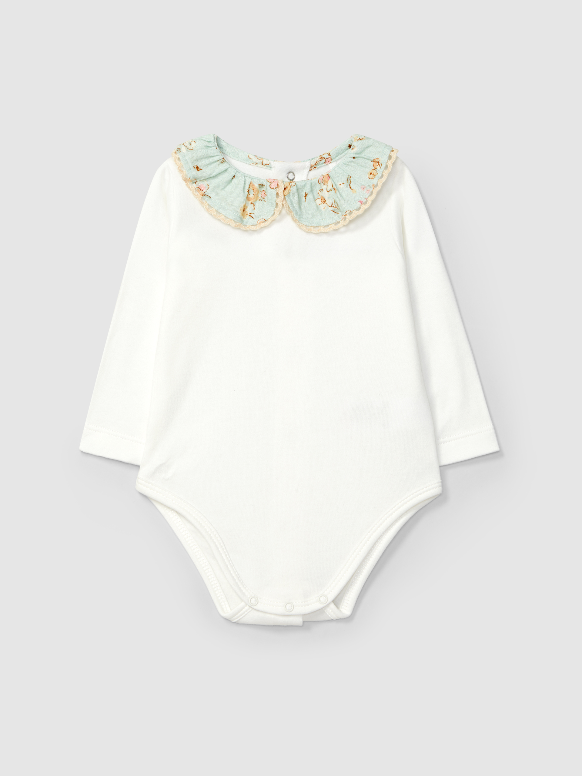 Bodysuit floral fabric collar with lace detail