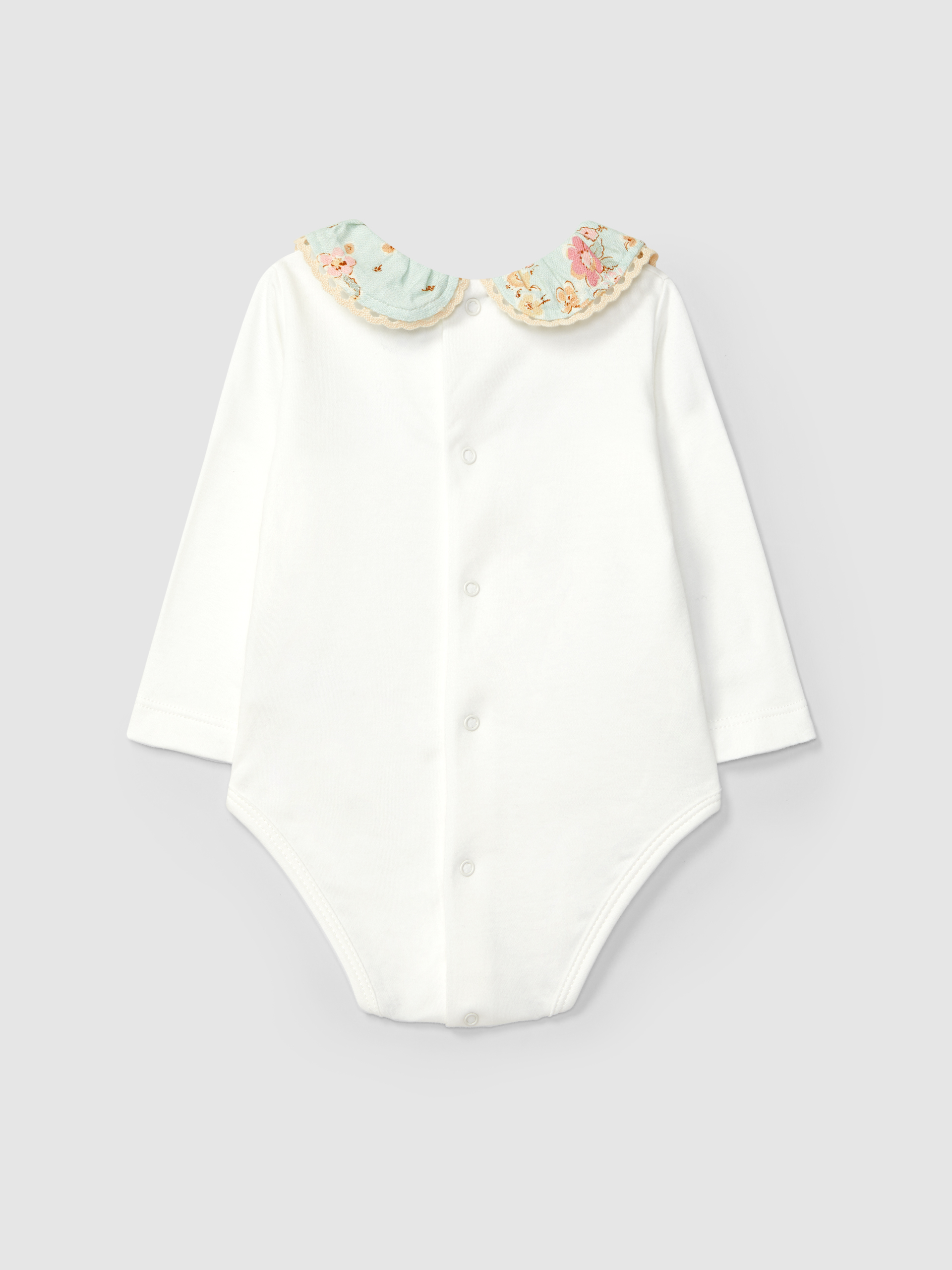 Bodysuit floral fabric collar with lace detail