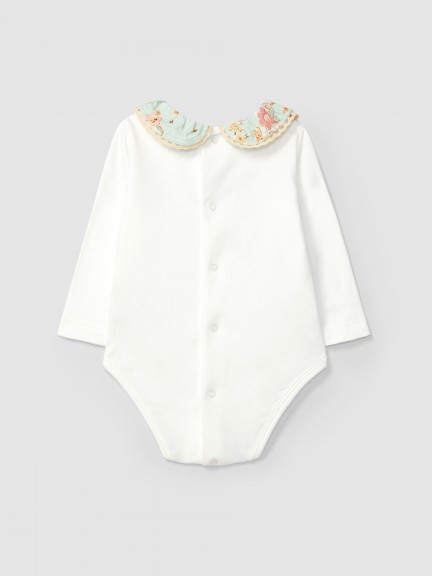 Bodysuit floral fabric collar with lace detail Bodysuit floral fabric collar with lace detail