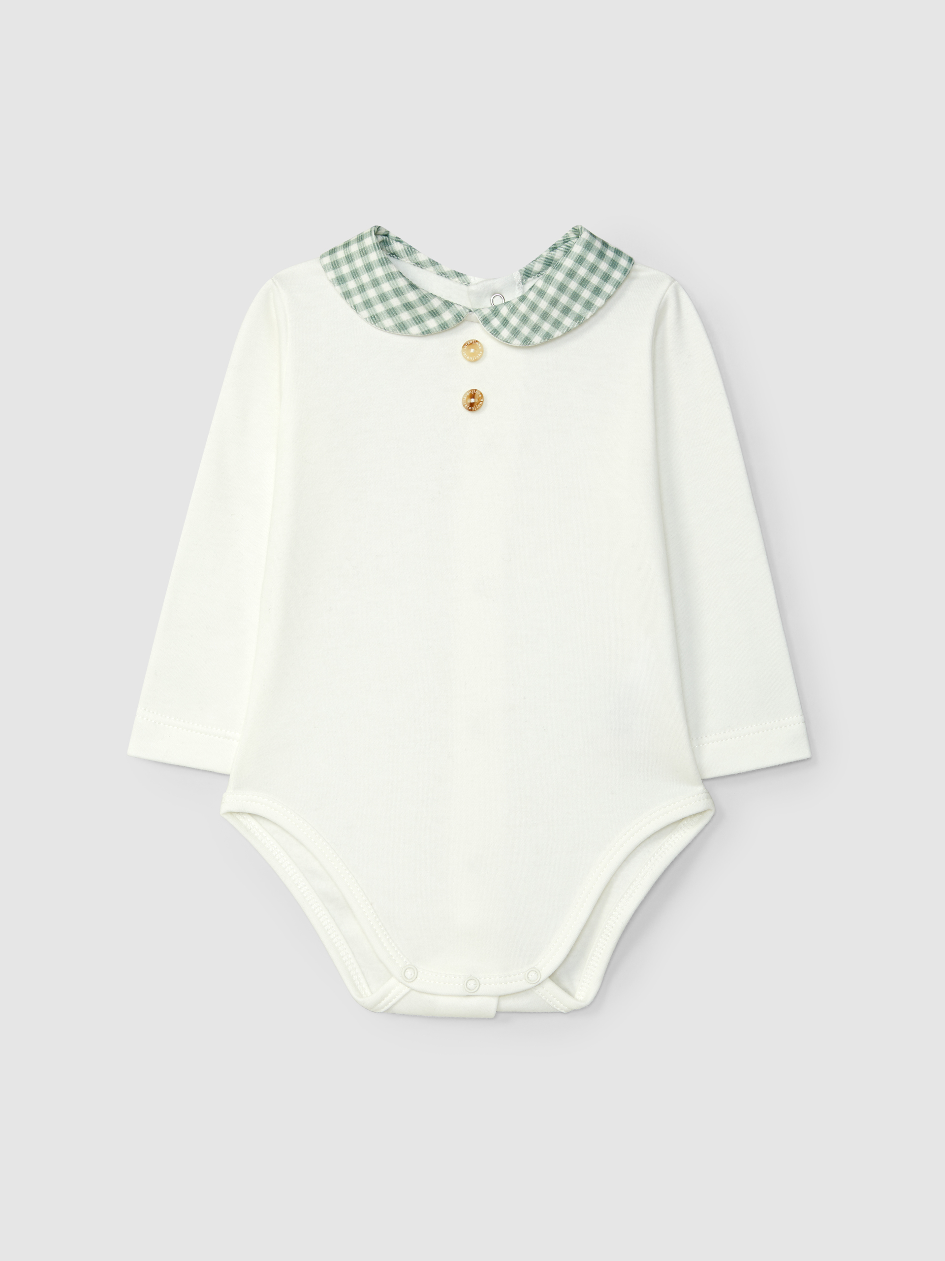 Bodysuit with round collar in check fabric