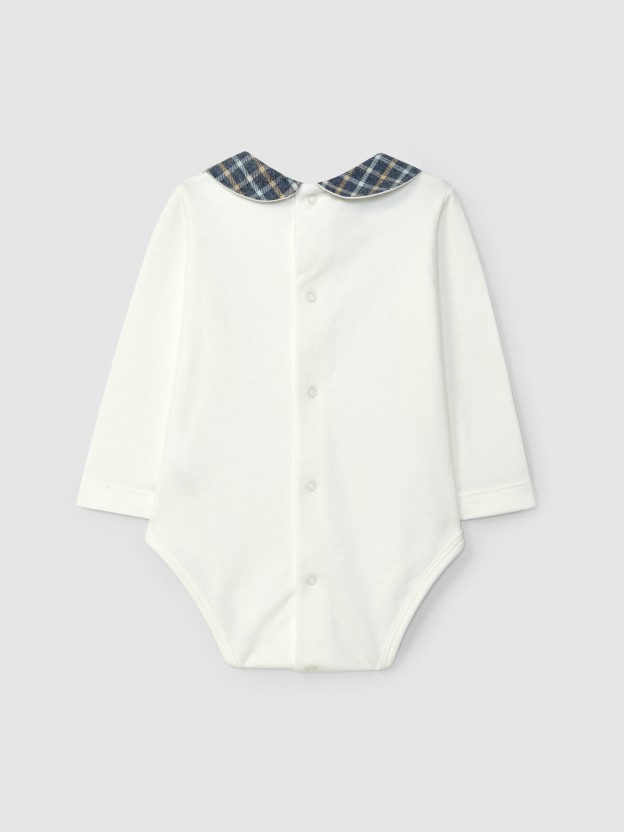 Bodysuit with round collar in check fabric Bodysuit with round collar in check fabric