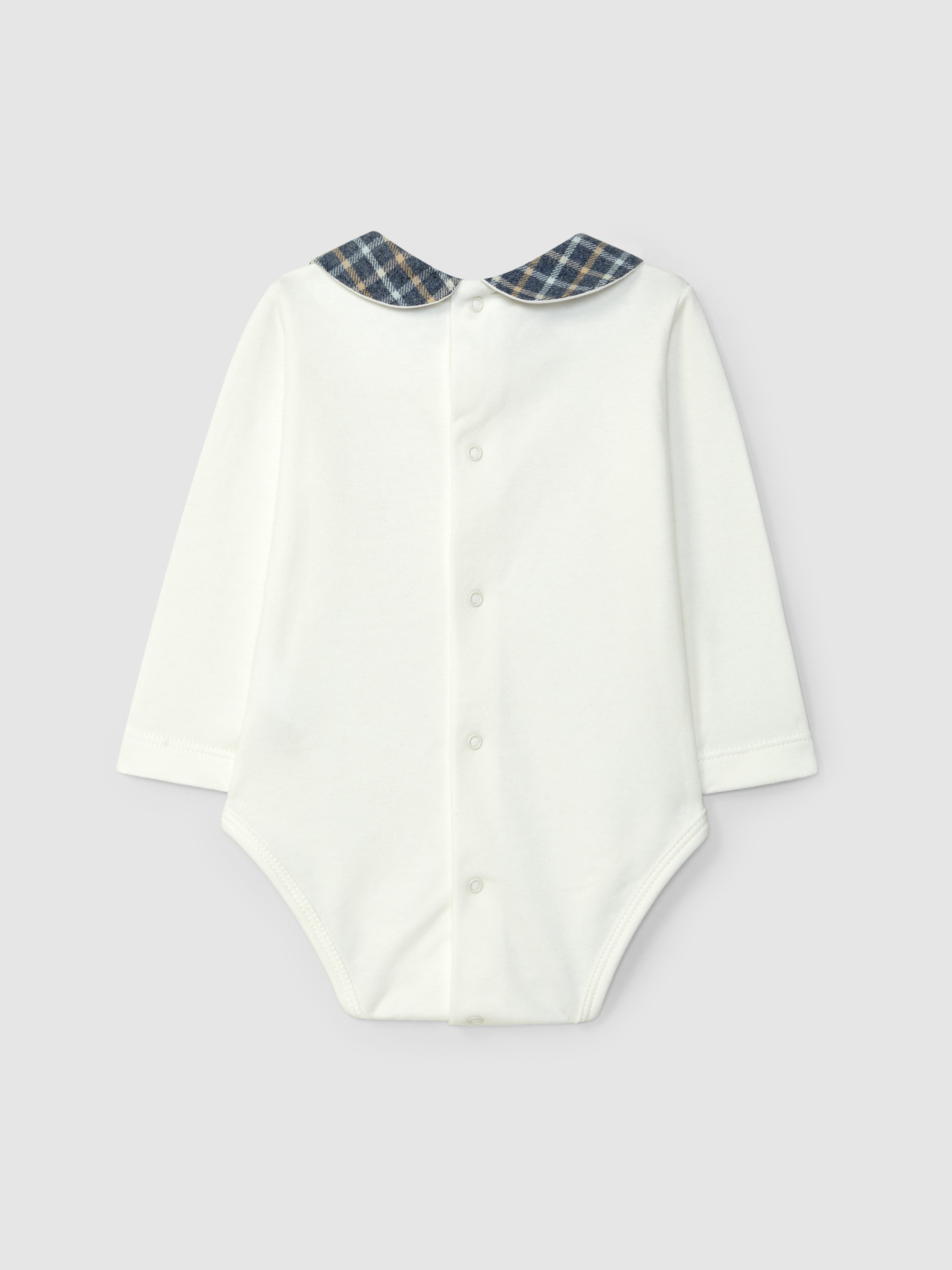 Bodysuit with round collar in check fabric
