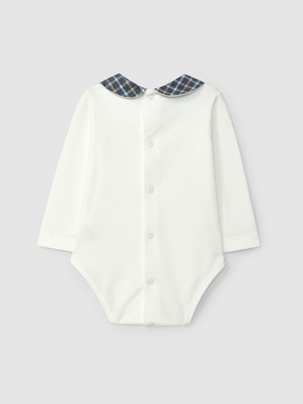 Bodysuit with round collar in check fabric Bodysuit with round collar in check fabric