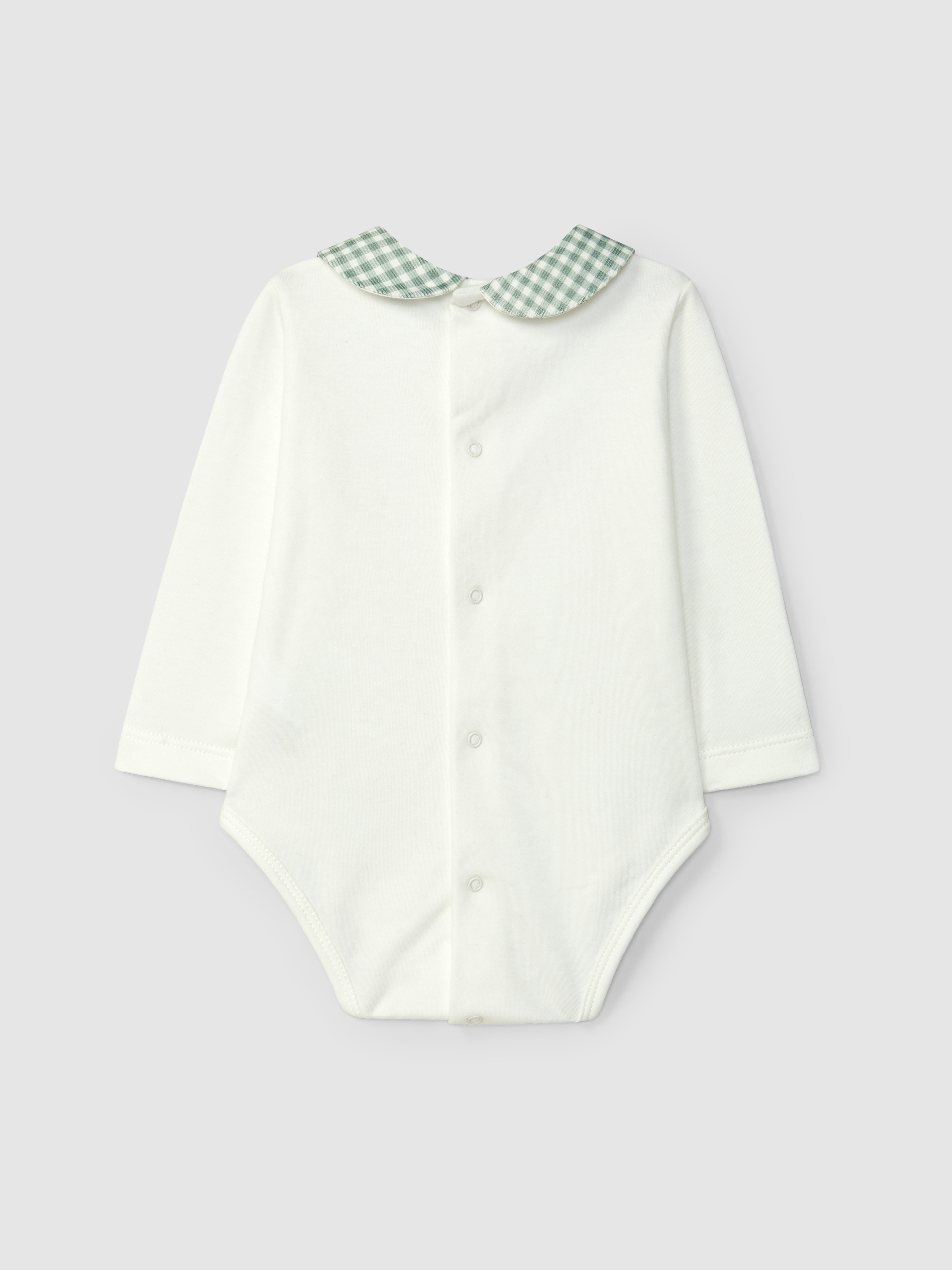 Bodysuit with round collar in check fabric