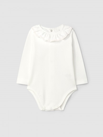 Bodysuit ruffled collar with wavy embroidery Bodysuit ruffled collar with wavy embroidery