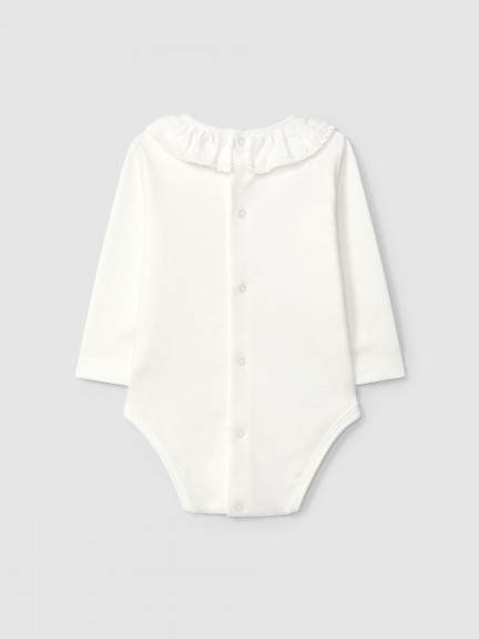 Bodysuit ruffled collar with wavy embroidery Bodysuit ruffled collar with wavy embroidery