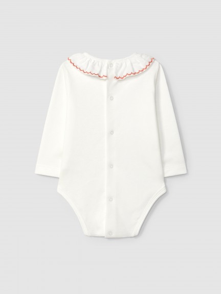 Bodysuit ruffled collar with wavy embroidery Bodysuit ruffled collar with wavy embroidery