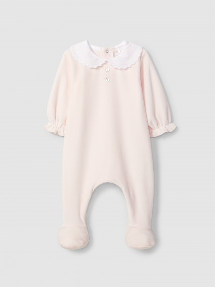 Pelele de terciopelo con cuello redondo delicado bordado