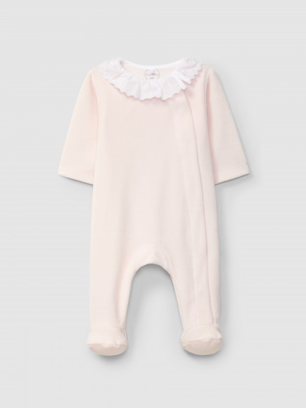 Babygrow en velours � col � volant en broderie d�licate