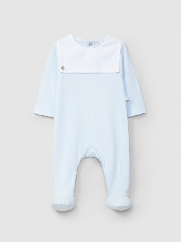Pelele sin cuello con detalle de cinta bordada Pelele sin cuello con detalle de cinta bordada