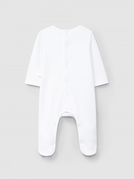 Collarless babygrow with embroidered ribbon detail Collarless babygrow with embroidered ribbon detail