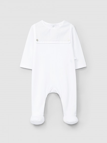 Collarless babygrow with embroidered ribbon detail