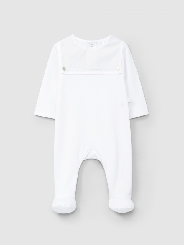 Pelele sin cuello con detalle de cinta bordada Pelele sin cuello con detalle de cinta bordada