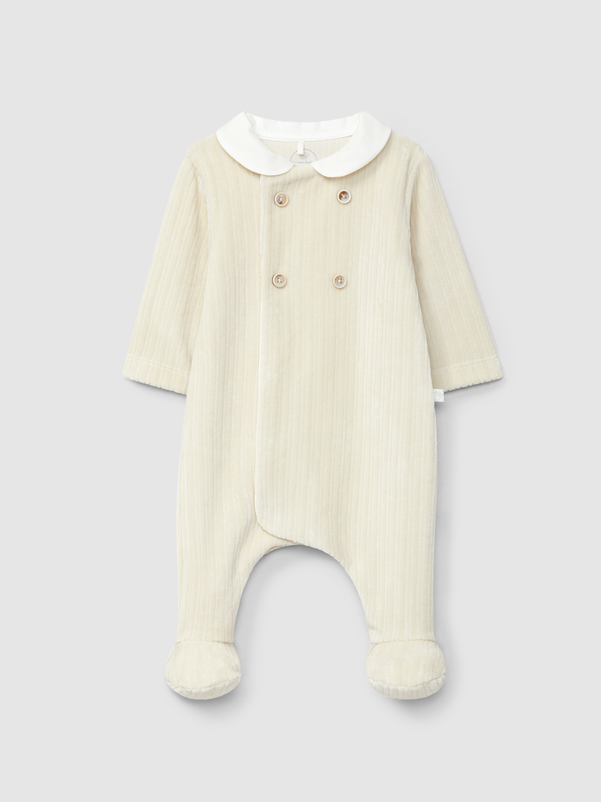 Ribbed velvet babygrow with decorative buttons