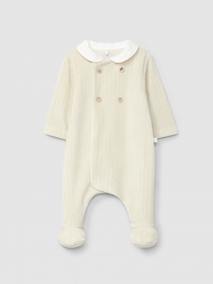 Babygrow em veludo canelado com botões decorativos Babygrow em veludo canelado com botões decorativos