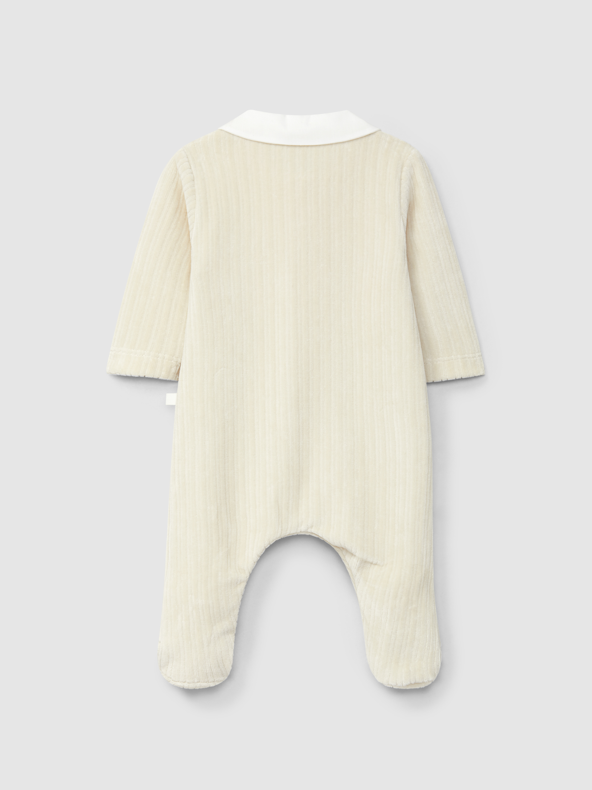 Ribbed velvet babygrow with decorative buttons