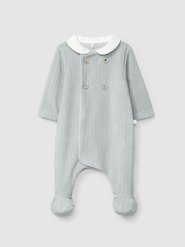 Pelele en terciopelo acanalado con botones decorativos Pelele en terciopelo acanalado con botones decorativos