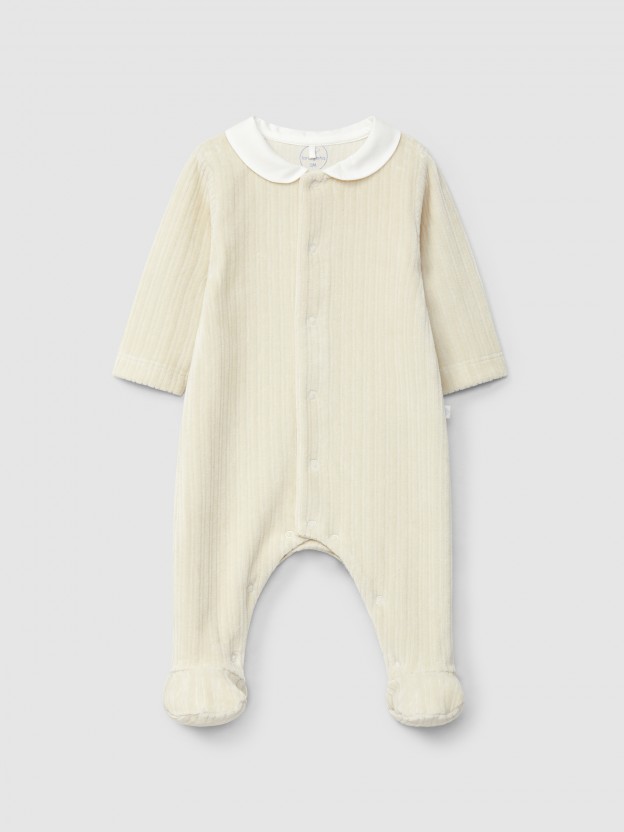 Babygrow em veludo canelado com gola redonda Babygrow em veludo canelado com gola redonda