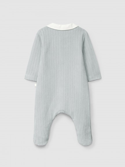 Ribbed velvet babygrow with round collar Ribbed velvet babygrow with round collar