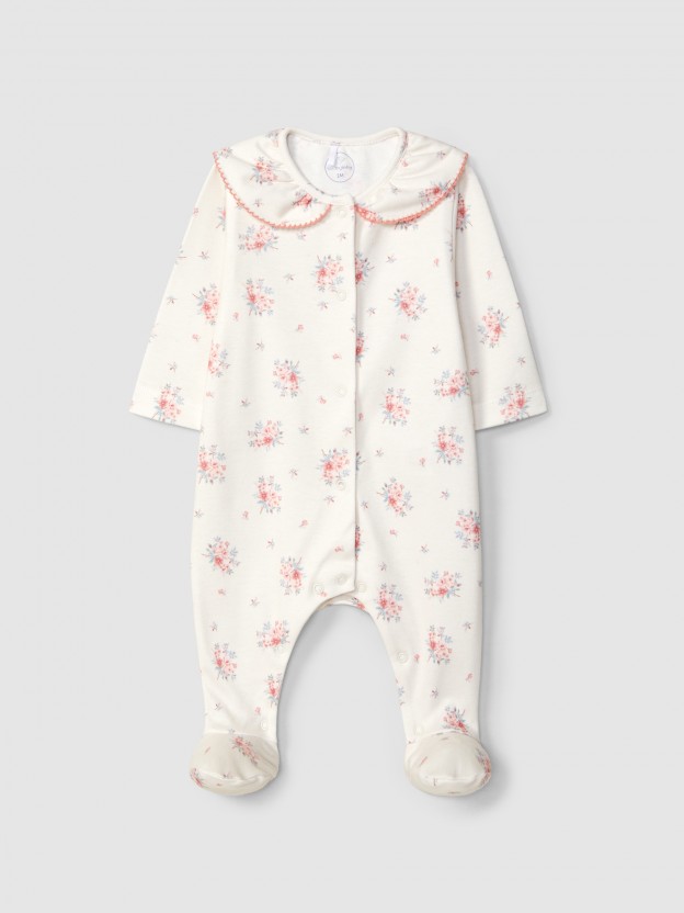 Floral print babygrow with collar Floral print babygrow with collar