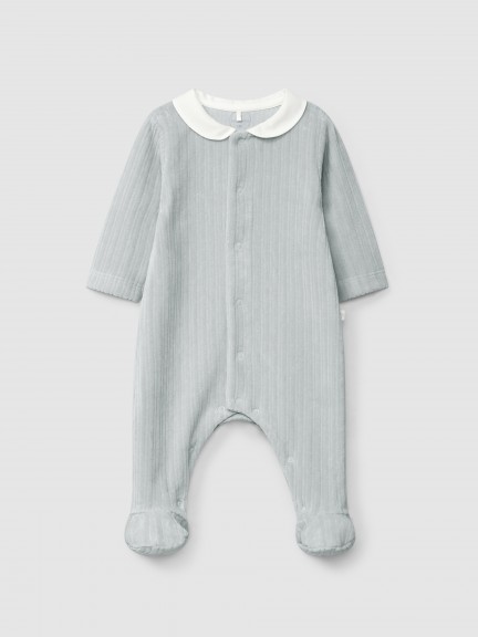 Ribbed velvet babygrow with round collar Ribbed velvet babygrow with round collar