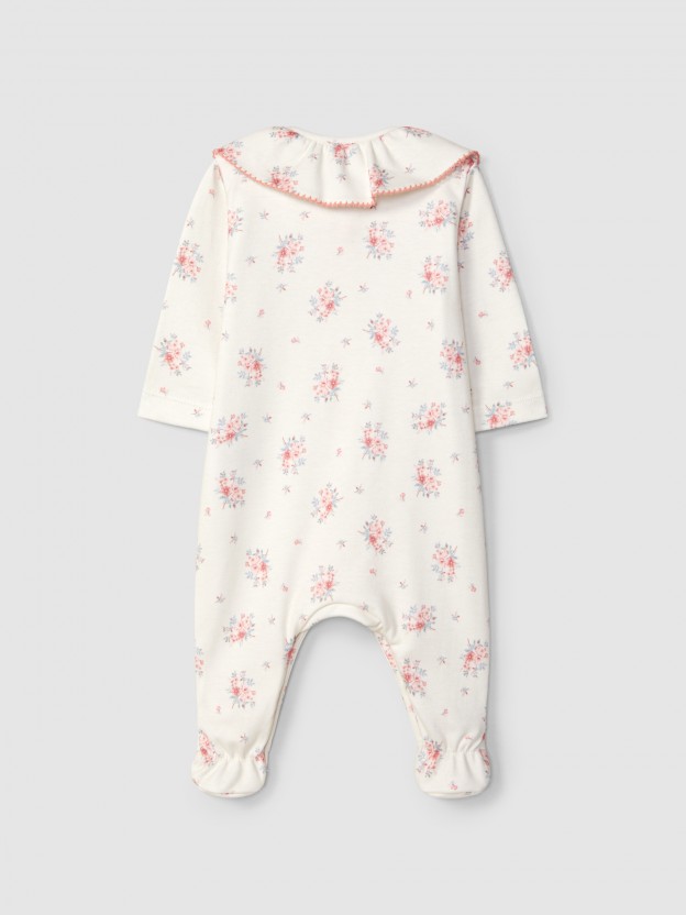 Floral print babygrow with collar Floral print babygrow with collar
