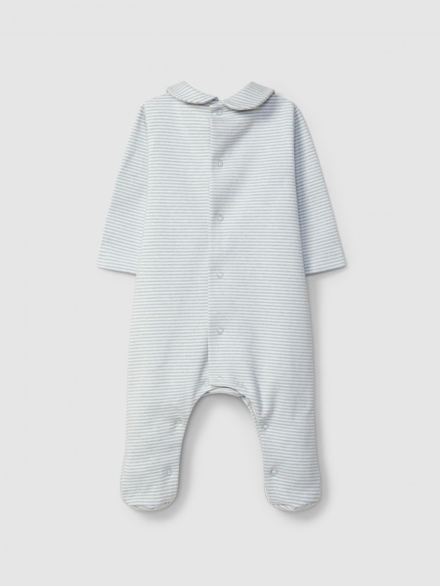 Babygrow às riscas com gola redonda Babygrow às riscas com gola redonda