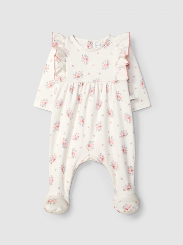 Babygrow imprimé à fleurs avec détail de volant Babygrow imprimé à fleurs avec détail de volant