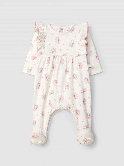 Babygrow imprimé à fleurs avec détail de volant Babygrow imprimé à fleurs avec détail de volant