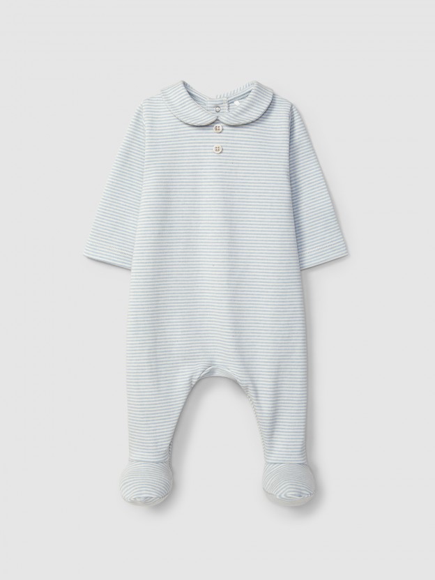 Babygrow às riscas com gola redonda Babygrow às riscas com gola redonda