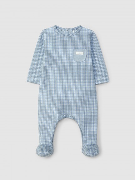 Babygrow malha jacquard com quadricula Babygrow malha jacquard com quadricula