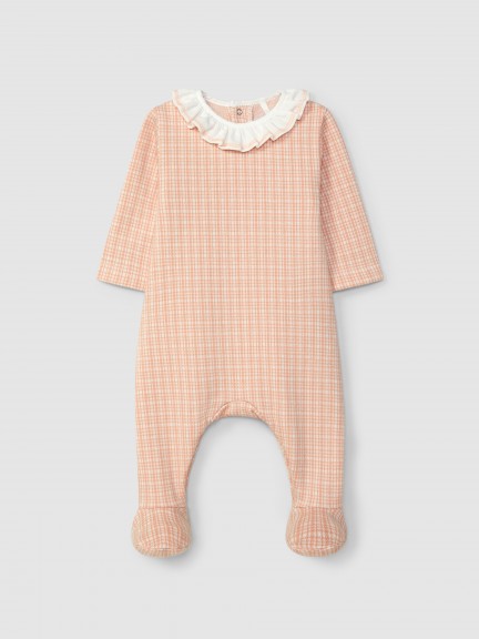 Pelele punto jacquard de cuadros con cuello de volante