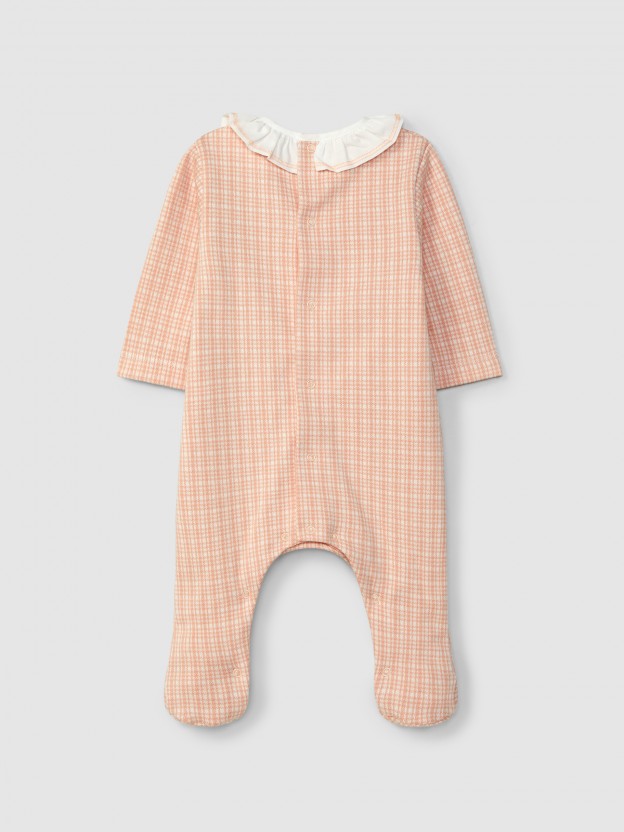 Pelele punto jacquard de cuadros con cuello de volante