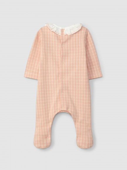 Jacquard jersey babygrow with tattersall with ruffled collar Jacquard jersey babygrow with tattersall with ruffled collar