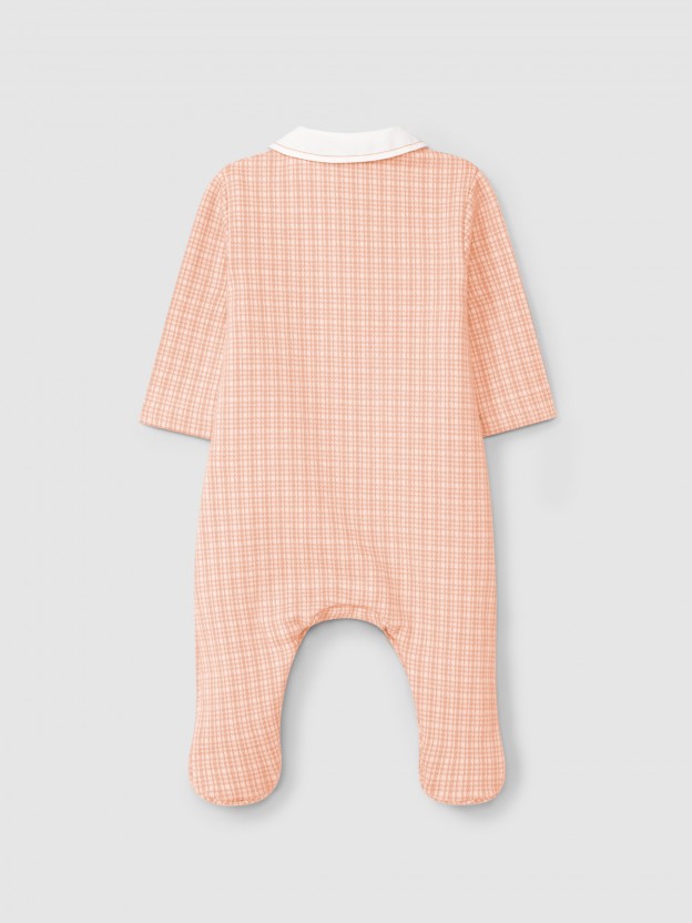 Babygrow malha jacquard com quadricula com gola redonda Babygrow malha jacquard com quadricula com gola redonda