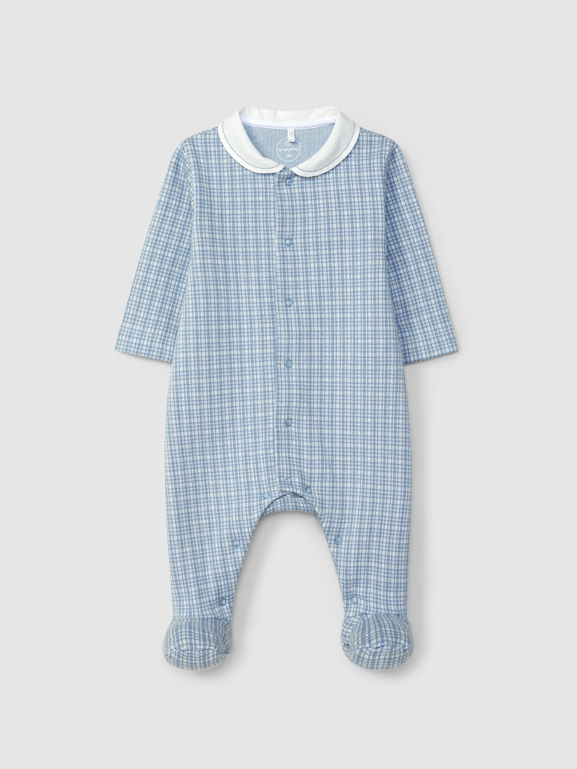 Pelele punto jacquard de cuadros con cuello redondo