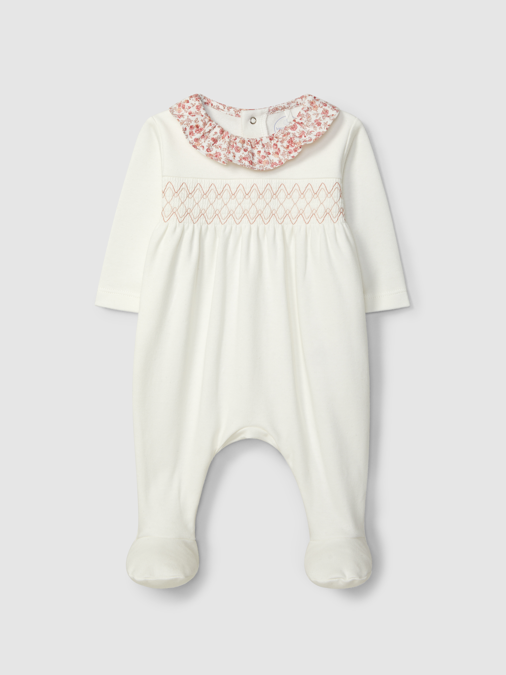Babygrow avec smocks et col à volant à imprimé à fleurs