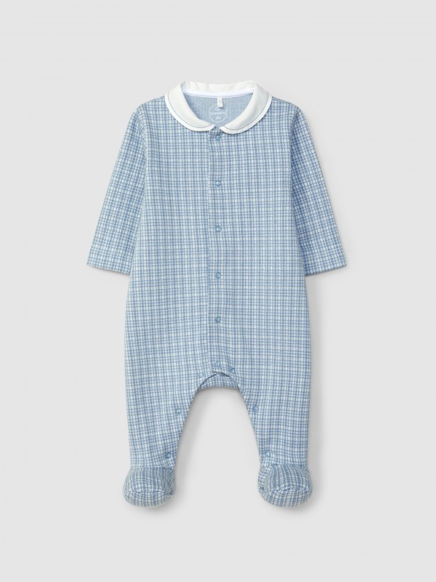 Pelele punto jacquard de cuadros con cuello redondo