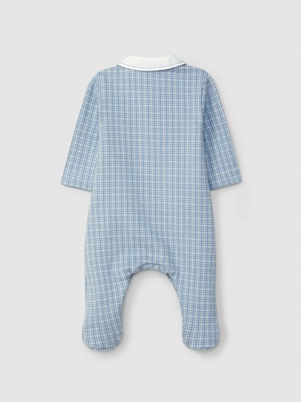 Pelele punto jacquard de cuadros con cuello redondo Pelele punto jacquard de cuadros con cuello redondo