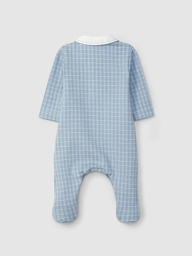 Pelele punto jacquard de cuadros con cuello redondo