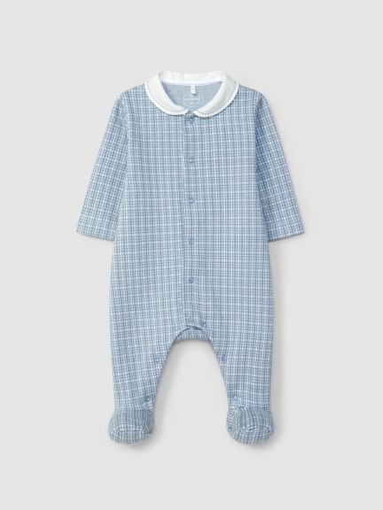 Pelele punto jacquard de cuadros con cuello redondo