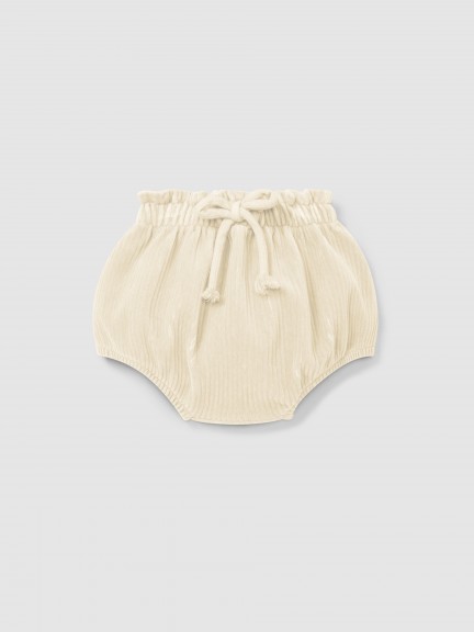 Diaper cover in corduroy-type fabric with decorative drawstring