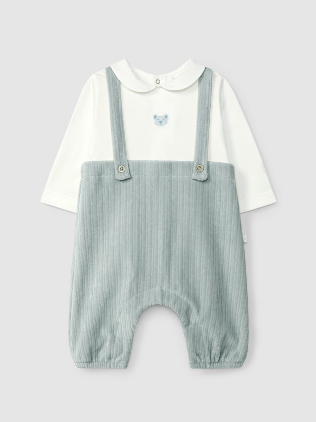 Ensemble deux-en-un en velours cannelé et détail de broderie sur la poitrine Ensemble deux-en-un en velours cannelé et détail de broderie sur la poitrine