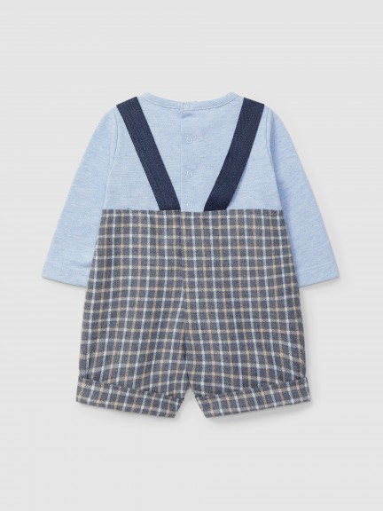 Two-in-one check and piqué romper Two-in-one check and piqué romper