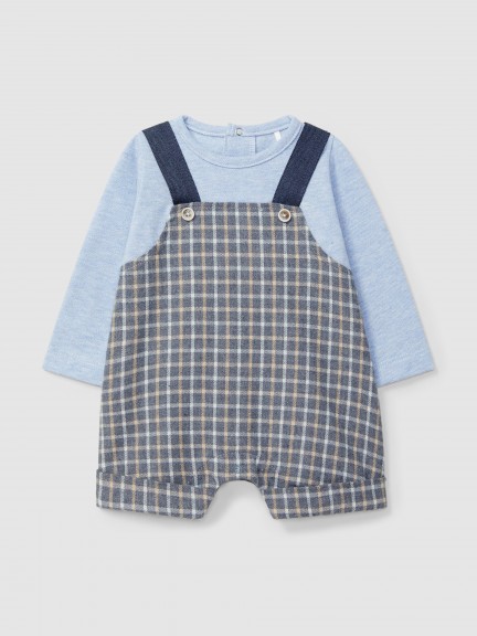 Two-in-one check and piqué romper Two-in-one check and piqué romper