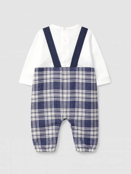 Two-in-one check waffle weave romper Two-in-one check waffle weave romper
