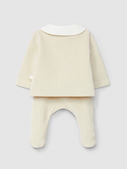 Two-piece ribbed velvet romper with embroidered detail on the collar Two-piece ribbed velvet romper with embroidered detail on the collar